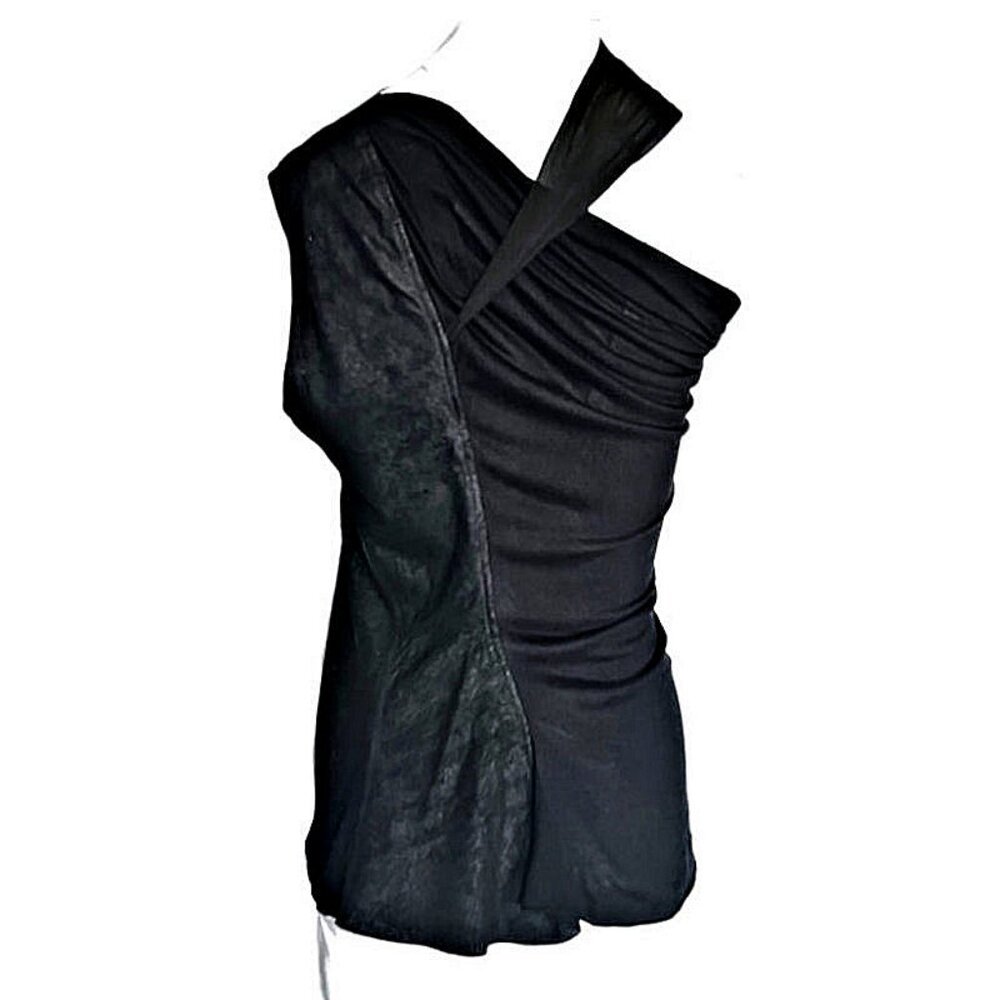 Vintage RICK OWENS Black One-Shoulder Top Silk & Lamb Leather 2012 Spring NASKA